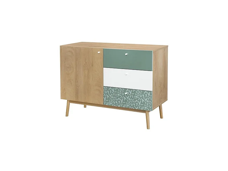 Buffet - Chene et vert - Style ethnique - 1 porte - GARDENIA - L 110 x P 45 x H 80 cm