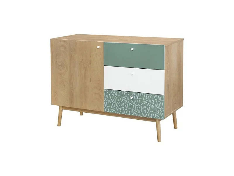Buffet - Chene et vert - Style ethnique - 1 porte - GARDENIA - L 110 x P 45 x H 80 cm