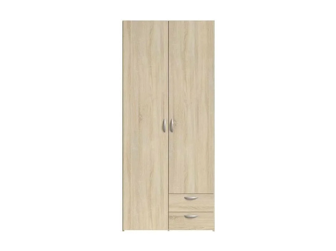 Armoire VARIA - Décor chene - 2 portes battantes + 2 tiroirs - L 81 x H 185 x P 51 cm - PARISOT