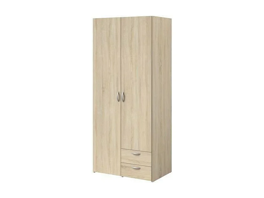 Armoire VARIA - Décor chene - 2 portes battantes + 2 tiroirs - L 81 x H 185 x P 51 cm - PARISOT