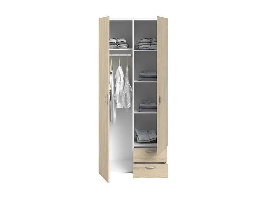 Armoire VARIA - Décor chene - 2 portes battantes + 2 tiroirs - L 81 x H 185 x P 51 cm - PARISOT