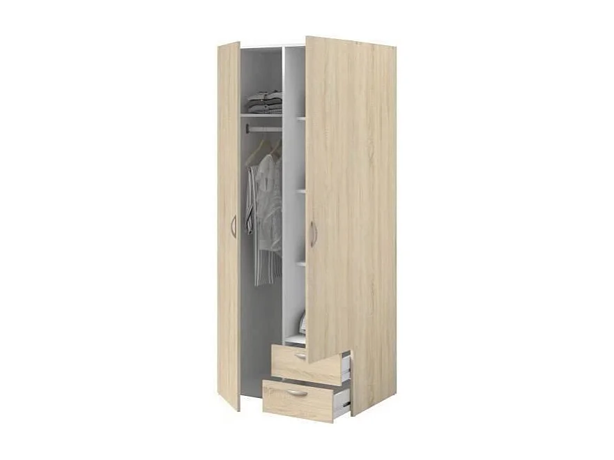 Armoire VARIA - Décor chene - 2 portes battantes + 2 tiroirs - L 81 x H 185 x P 51 cm - PARISOT