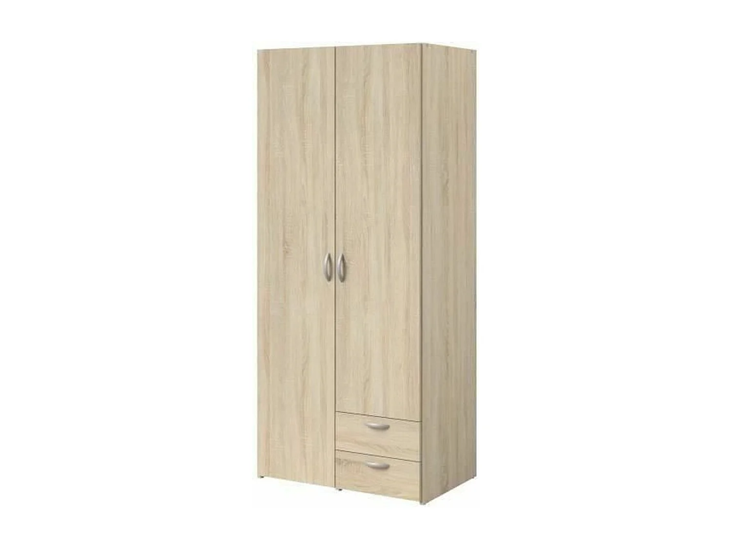 Armoire VARIA - Décor chene - 2 portes battantes + 2 tiroirs - L 81 x H 185 x P 51 cm - PARISOT