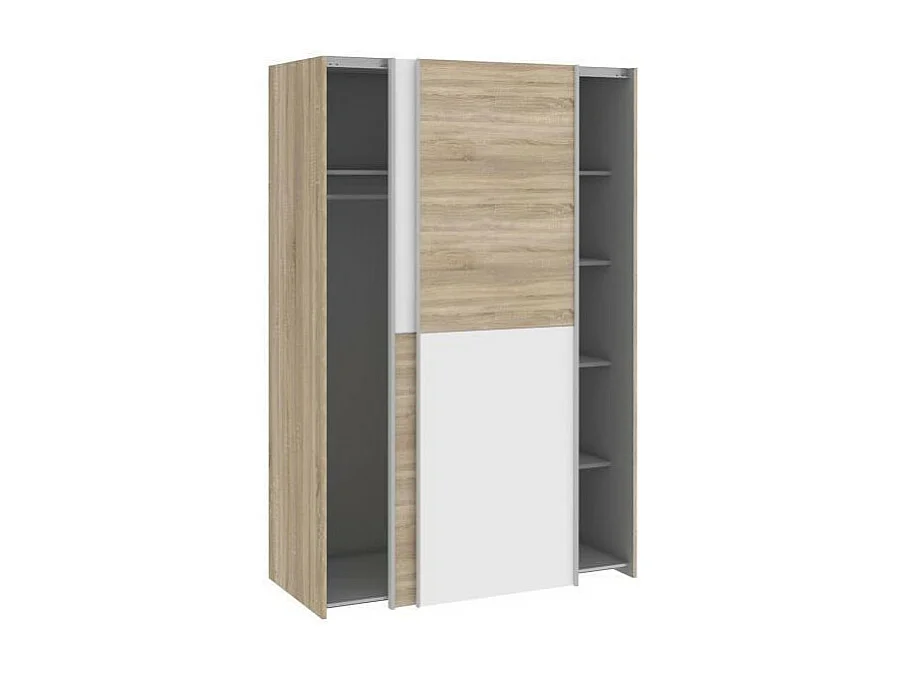 Armoire - Blanc mat et decor chene - 2 portes coulissantes - L 120 x P 61,2 x H 190,5 cm - OZZULA
