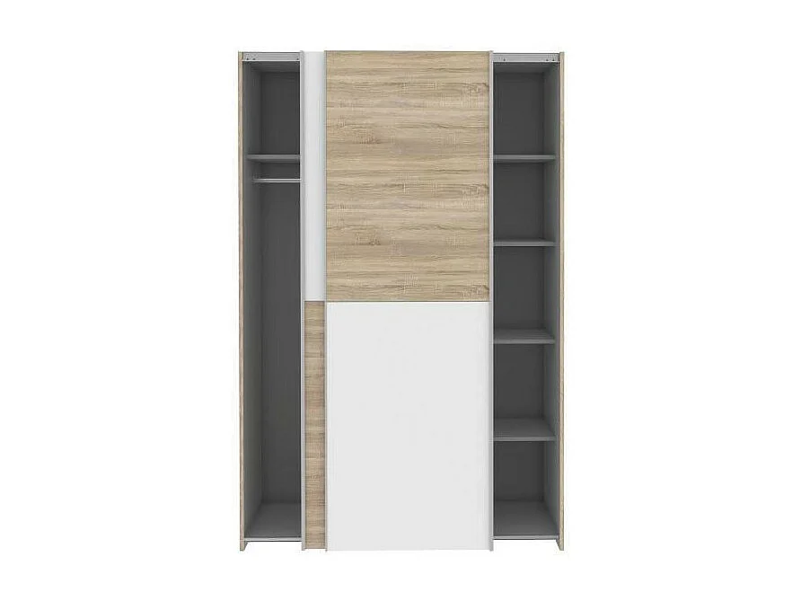 Armoire - Blanc mat et decor chene - 2 portes coulissantes - L 120 x P 61,2 x H 190,5 cm - OZZULA