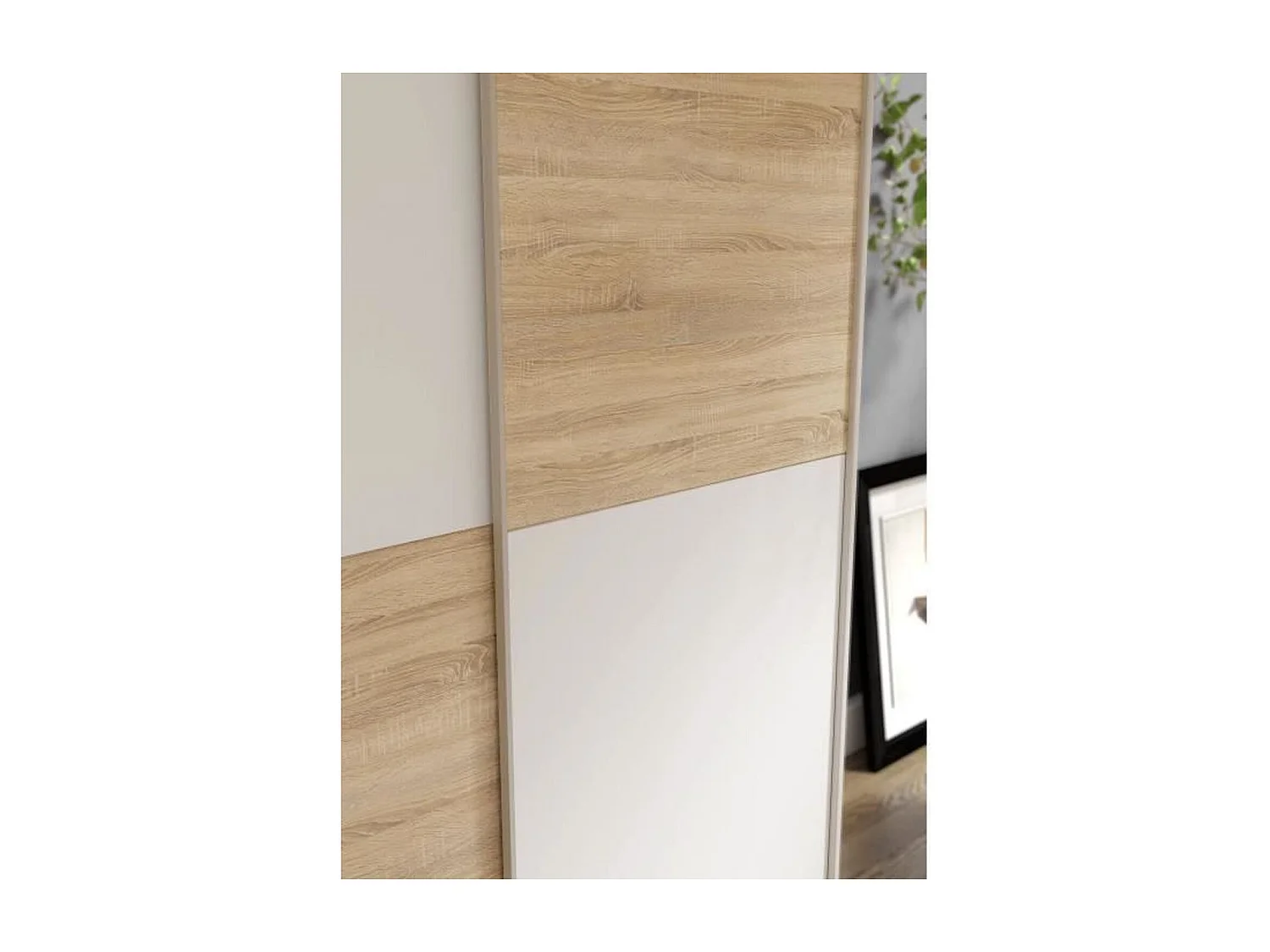 Armoire - Blanc mat et decor chene - 2 portes coulissantes - L 120 x P 61,2 x H 190,5 cm - OZZULA