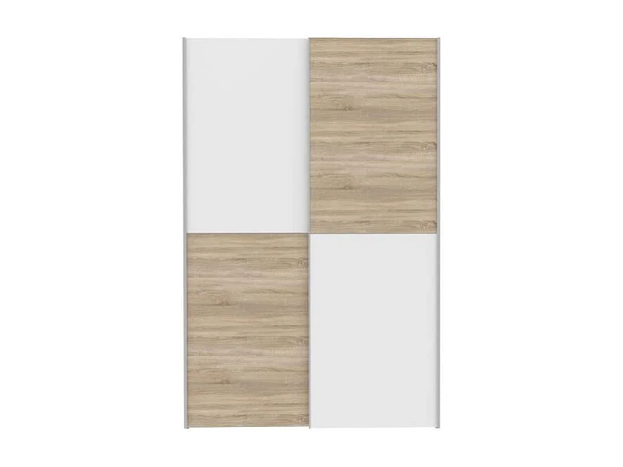 Armoire - Blanc mat et decor chene - 2 portes coulissantes - L 120 x P 61,2 x H 190,5 cm - OZZULA