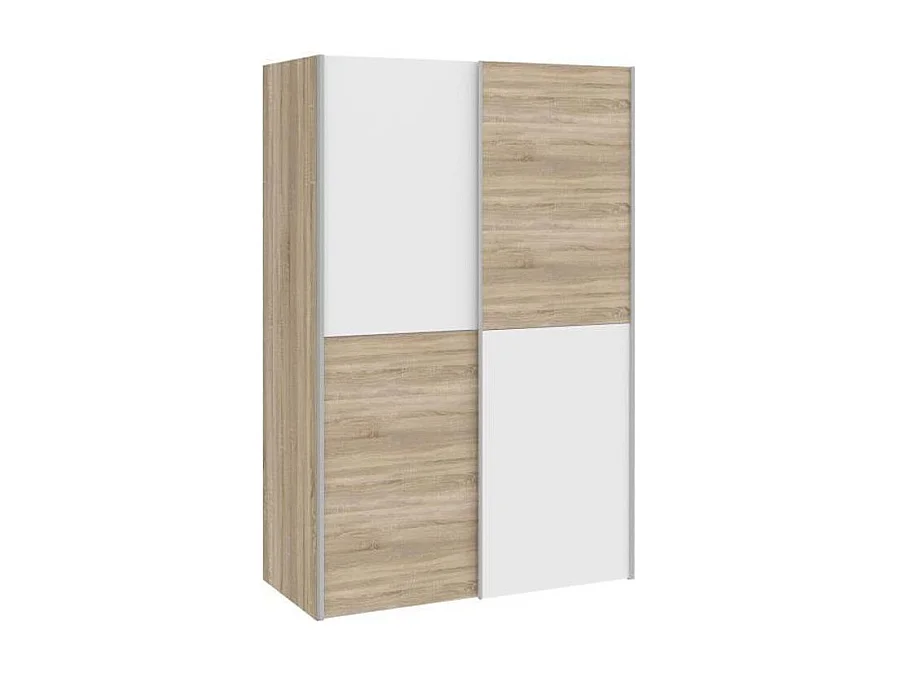 Armoire - Blanc mat et decor chene - 2 portes coulissantes - L 120 x P 61,2 x H 190,5 cm - OZZULA