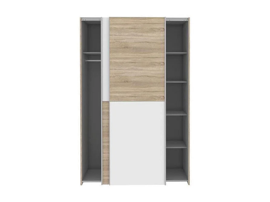 Armoire - Blanc mat et decor chene - 2 portes coulissantes - L 120 x P 61,2 x H 190,5 cm - OZZULA