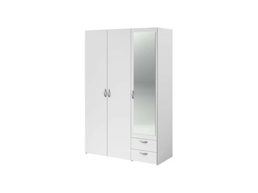 Armoire VARIA - Décor blanc - 3 portes battantes + miroir + 2 tiroirs - L 120 x H 185 x P 51 cm - PARISOT