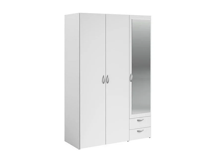 Armoire VARIA - Décor blanc - 3 portes battantes + miroir + 2 tiroirs - L 120 x H 185 x P 51 cm - PARISOT