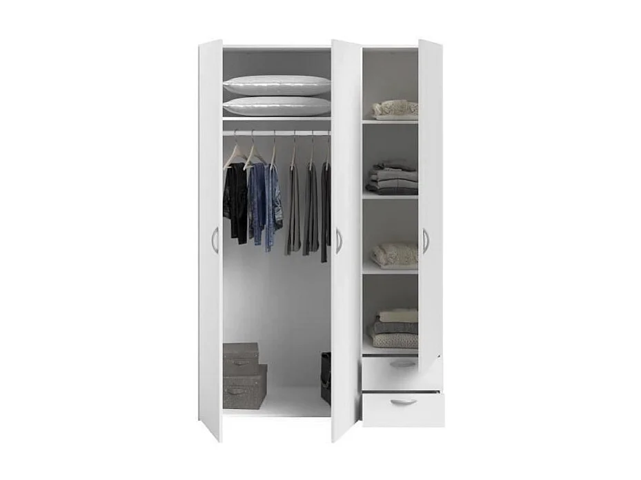 Armoire VARIA - Décor blanc - 3 portes + 2 tiroirs - L 120 x H 185 x P 51 cm - PARISOT