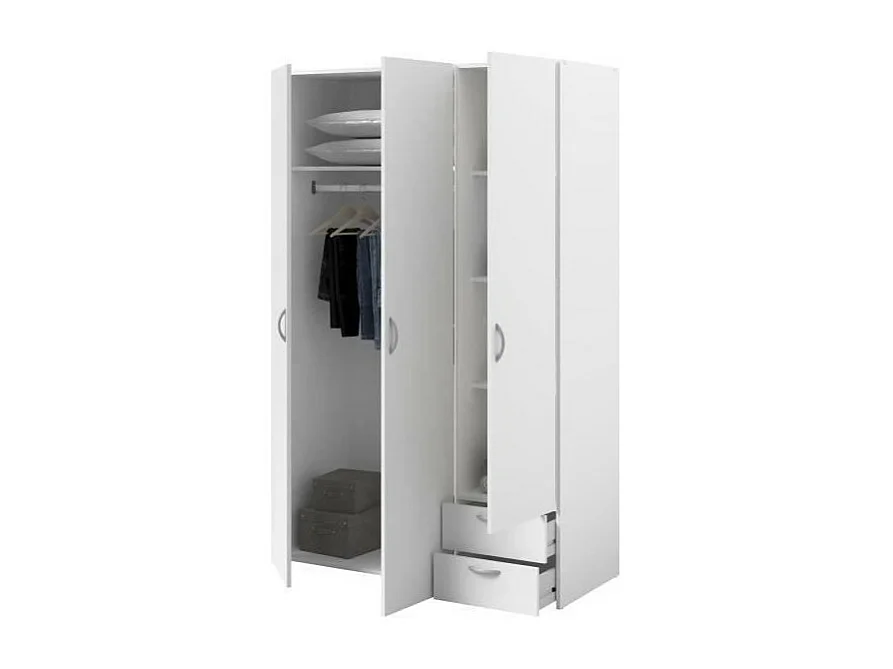 Armoire VARIA - Décor blanc - 3 portes + 2 tiroirs - L 120 x H 185 x P 51 cm - PARISOT