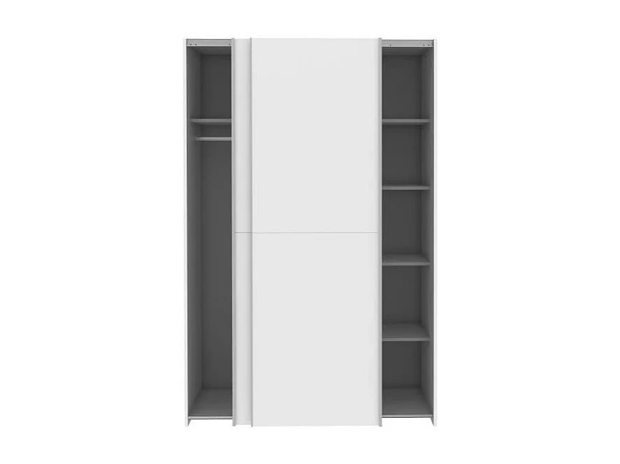 Szafa 2 białe matowe drzwi przesuwne 120 cm z drążkiem i półkami OZZULA