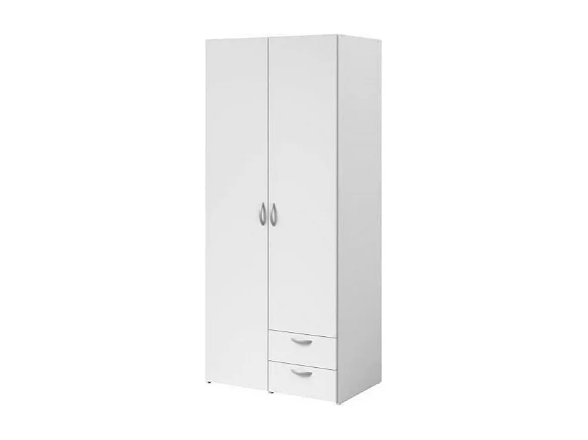 Armoire VARIA - Décor blanc - 2 portes battantes + 2 tiroirs - L 81 cm x H 185 x P 51 cm - PARISOT