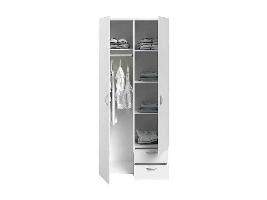 Armoire VARIA - Décor blanc - 2 portes battantes + 2 tiroirs - L 81 cm x H 185 x P 51 cm - PARISOT