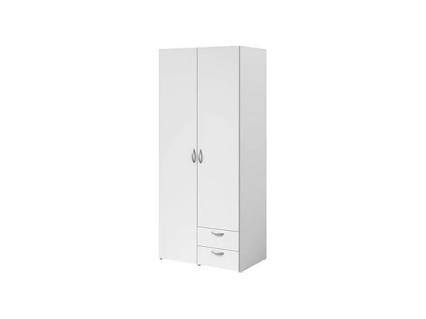 Armoire VARIA - Décor blanc - 2 portes battantes + 2 tiroirs - L 81 cm x H 185 x P 51 cm - PARISOT