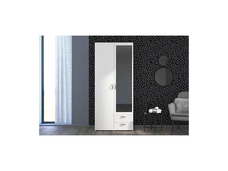 Armario VARIA Blanco 2 Puertas Espejo 2 Cajones 81x185x51 cm