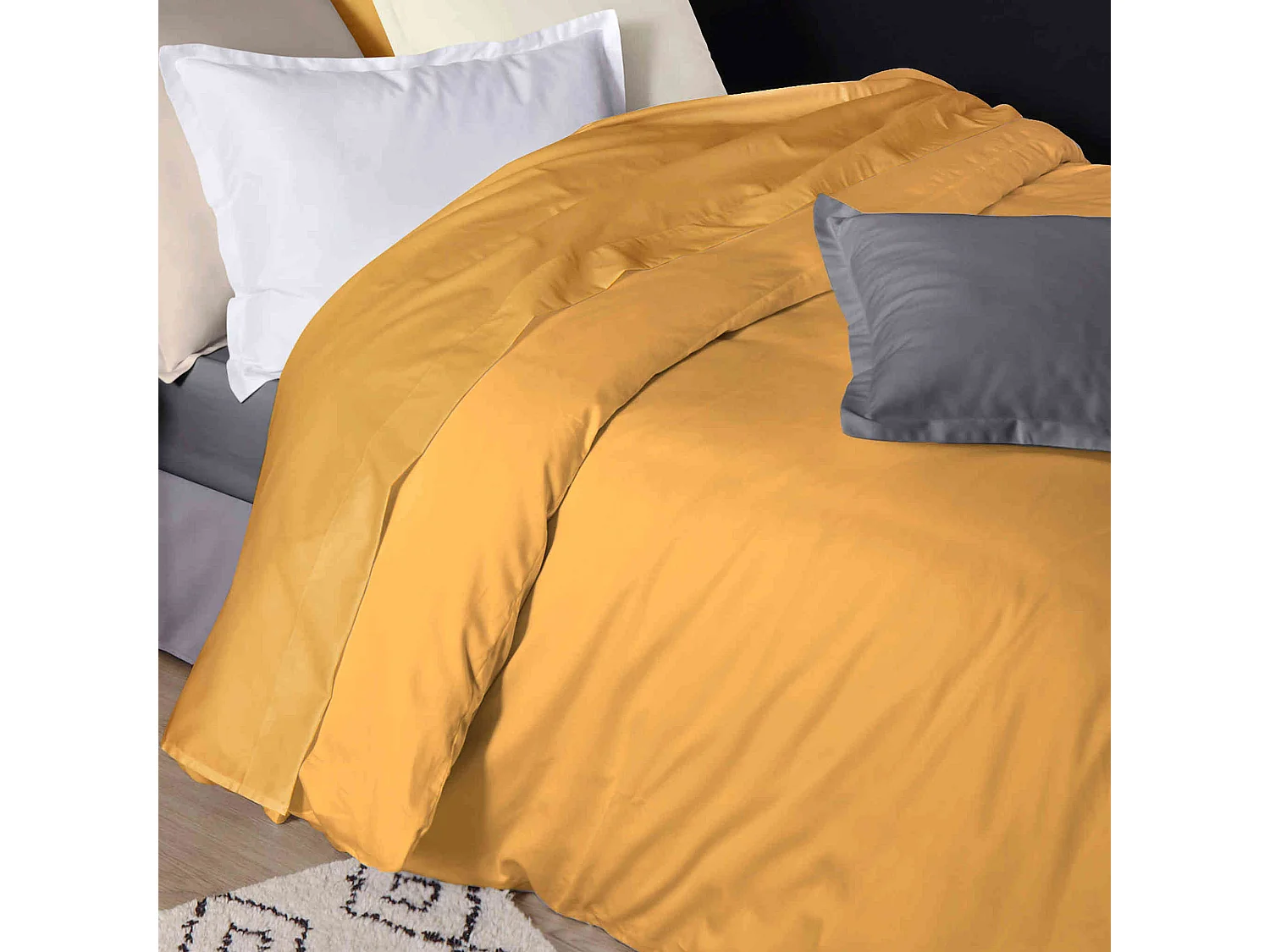 Housse de couette satin de coton moutarde 260x240 cm - Tradilinge