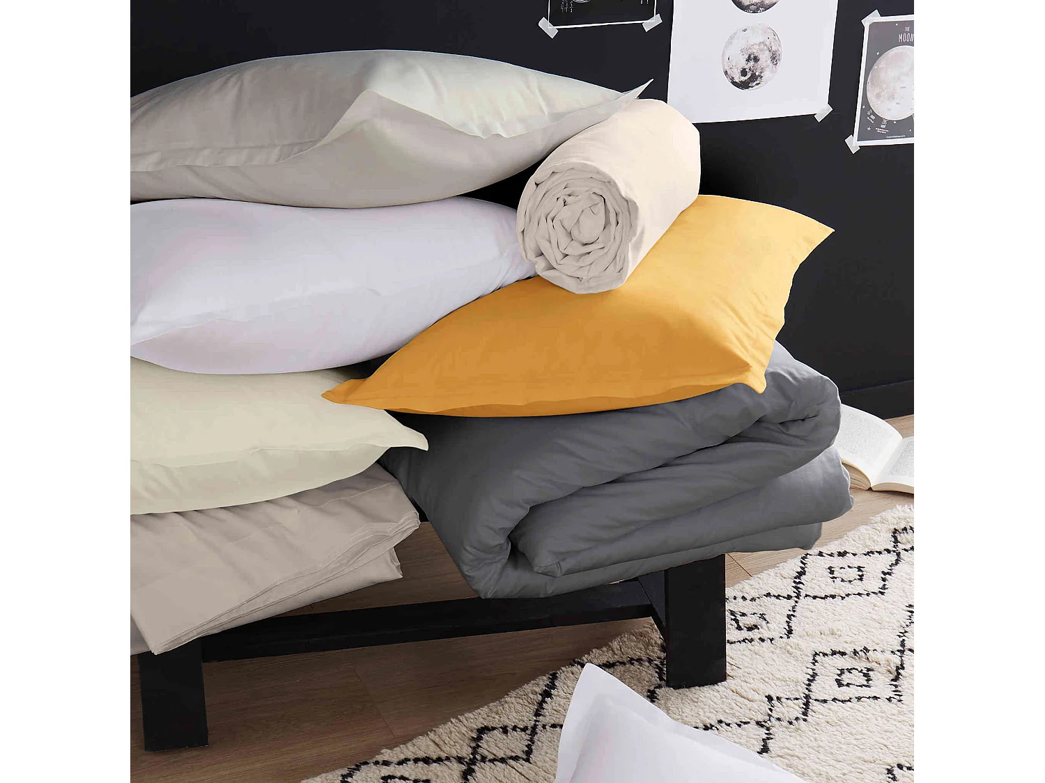 Housse de couette satin de coton moutarde 240x220 cm - Tradilinge