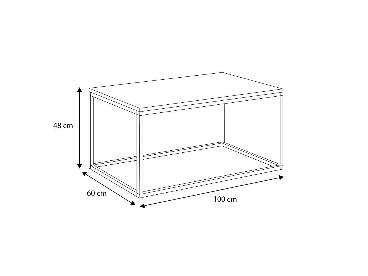 Table basse plateau noir 100 x 60 x 48
