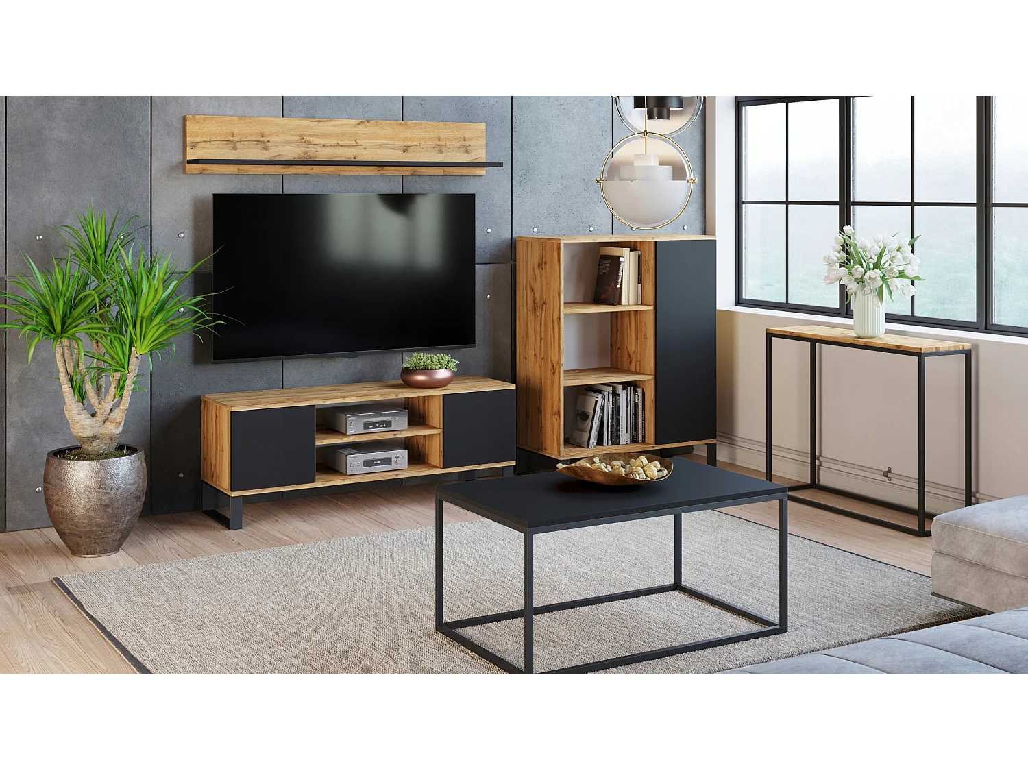 Table basse plateau noir 100 x 60 x 48