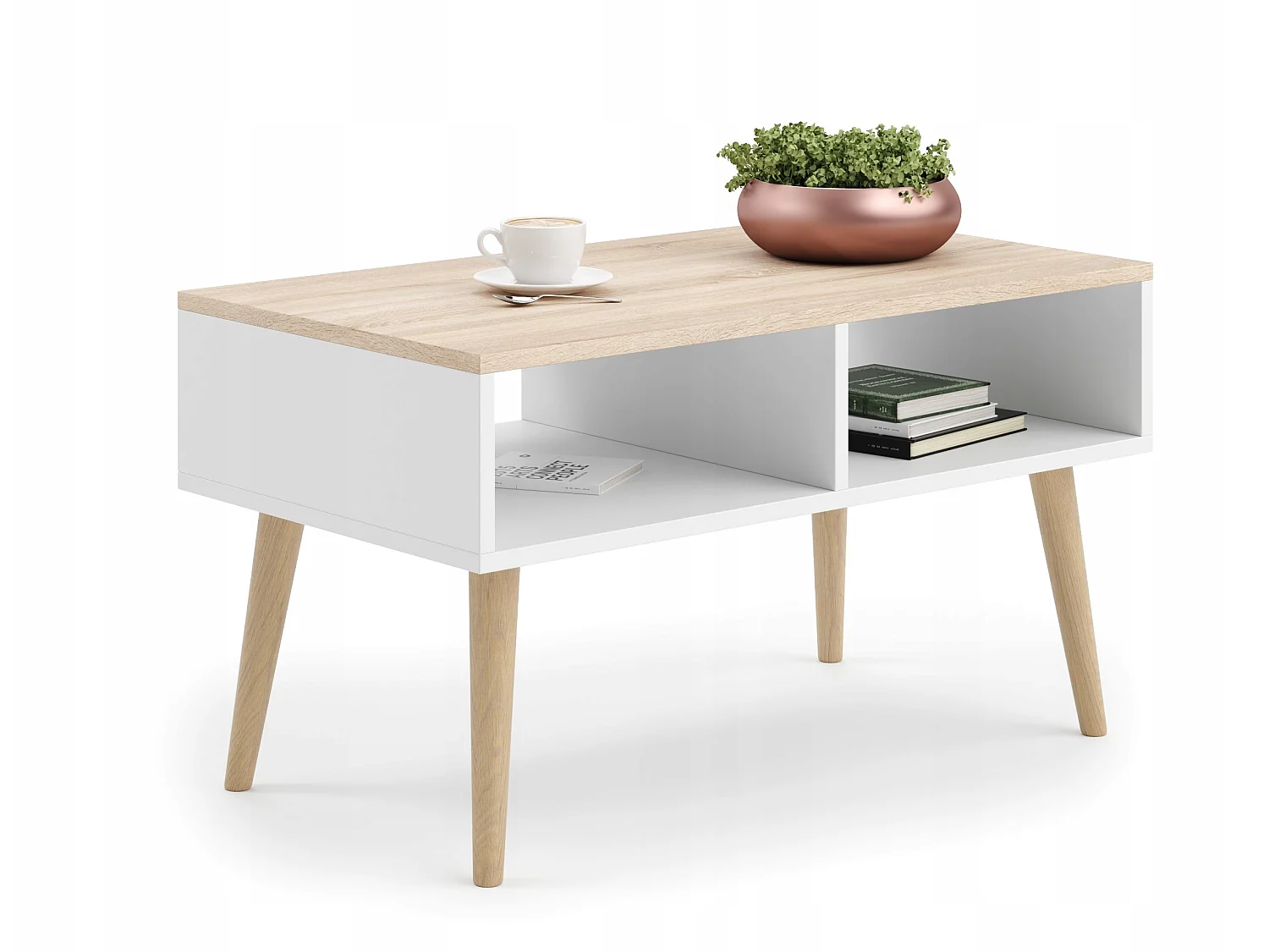 Table basse blanche  et plateau sonoma 90 x 55 x 50