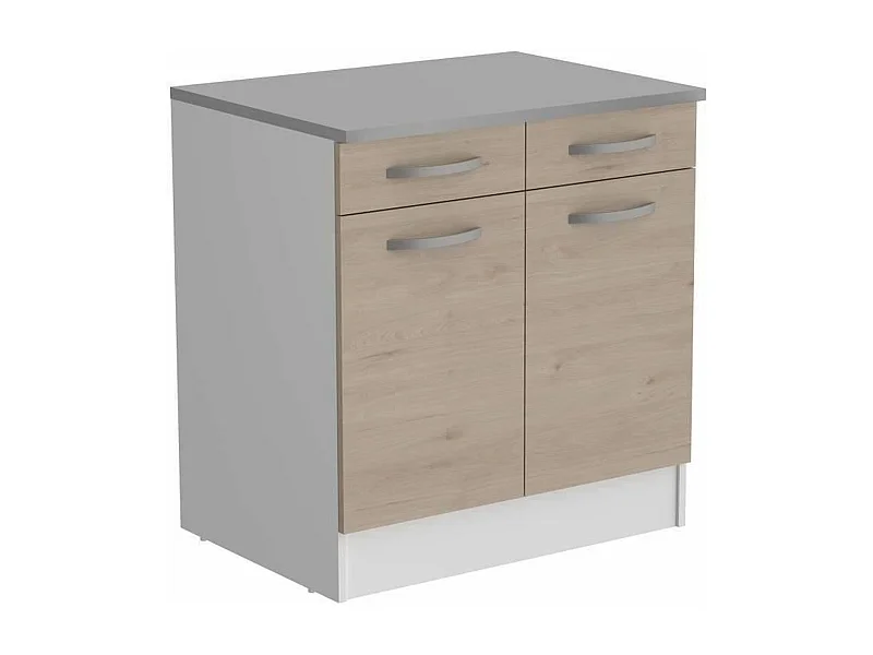 Meuble Bas 2 portes 2 tiroirs + plan - chêne Jackson - 80 x 60 x Hauteur 86 cm