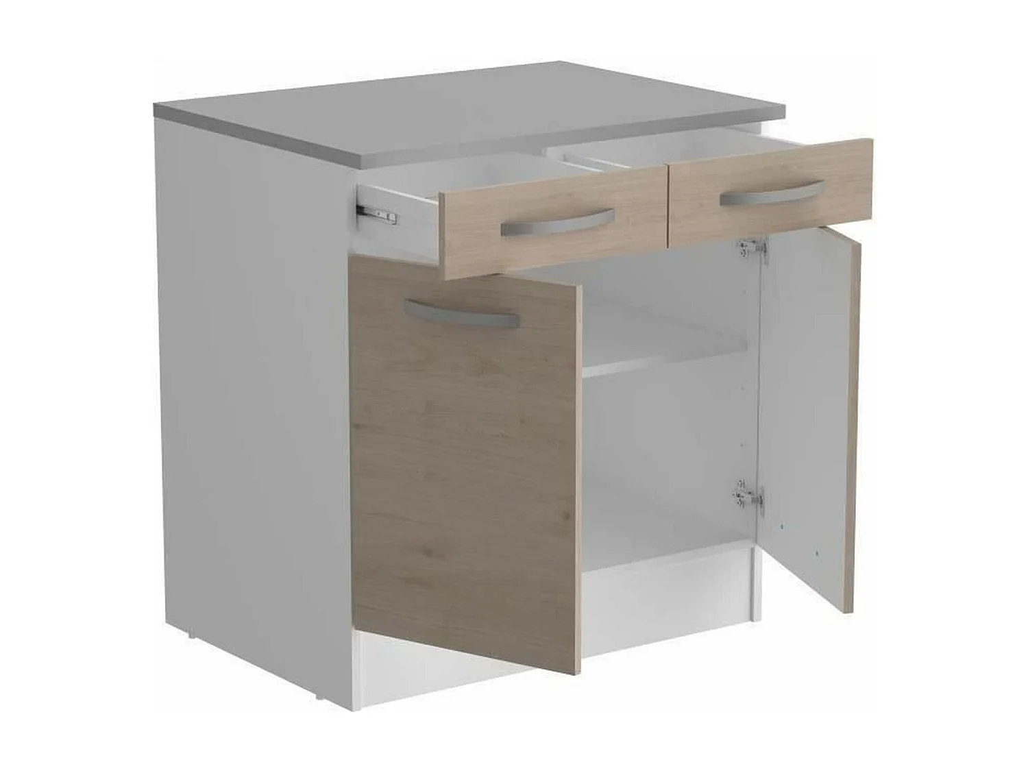 Meuble Bas 2 portes 2 tiroirs + plan - chêne Jackson - 80 x 60 x Hauteur 86 cm