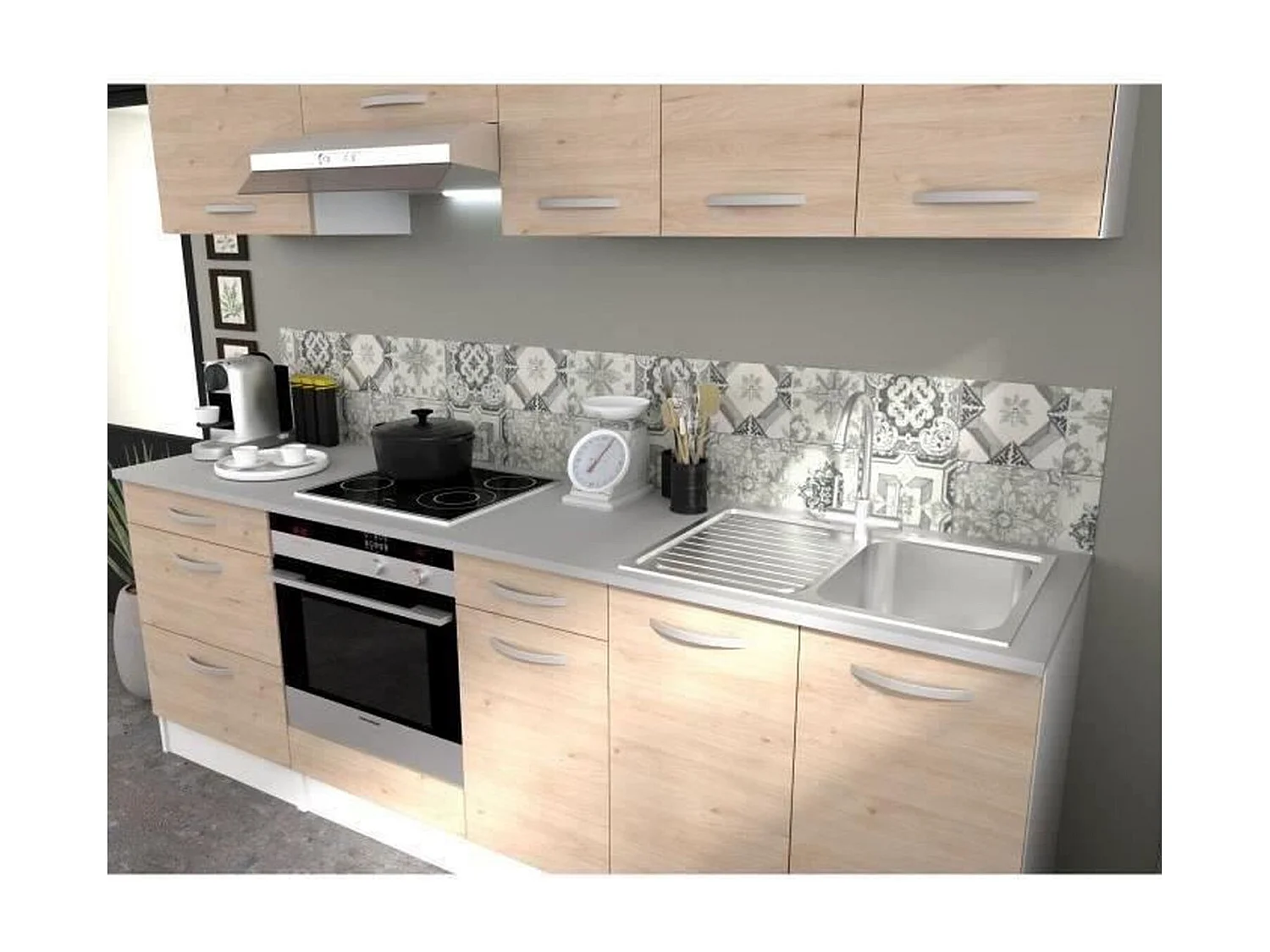 Meuble Bas 2 portes 2 tiroirs + plan - chêne Jackson - 80 x 60 x Hauteur 86 cm