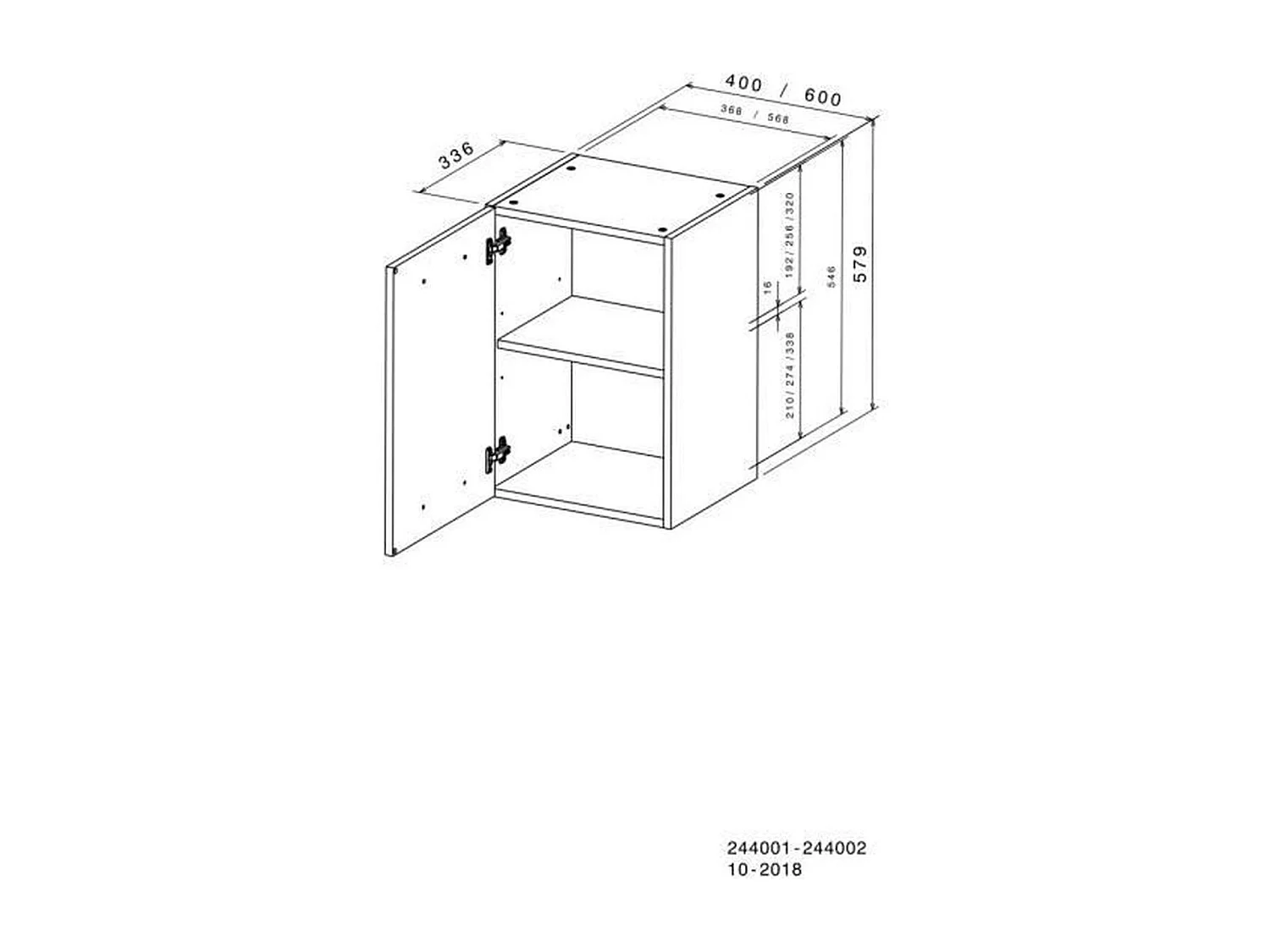 Meuble haut blanc 1 porte - 60 x 36 x Hauteur 58 cm