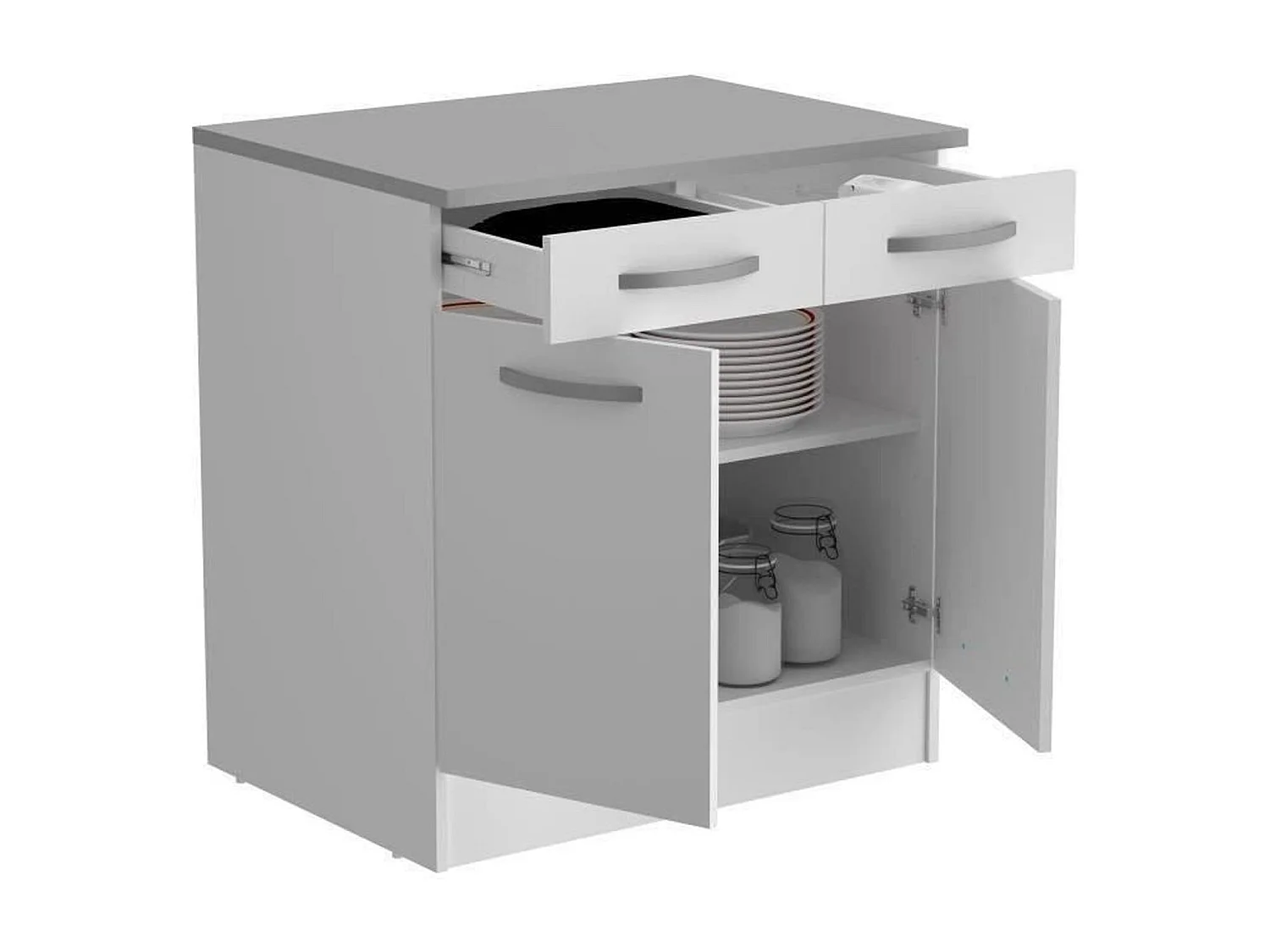 Meuble Bas blanc 2 portes + 2 tiroirs 80 x 60 x Hauteur 86 cm