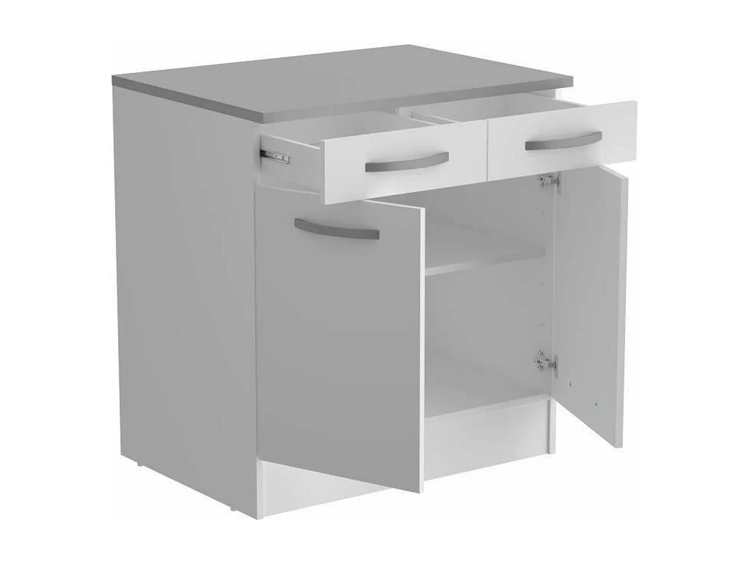 Meuble Bas blanc 2 portes + 2 tiroirs 80 x 60 x Hauteur 86 cm