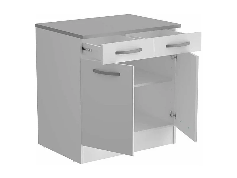 Meuble Bas blanc 2 portes + 2 tiroirs 80 x 60 x Hauteur 86 cm