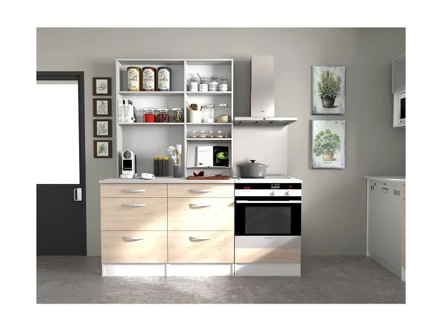 Meuble haut 1 porte - Décor chêne Jackson - 60 x 36 x Hauteur 58 cm