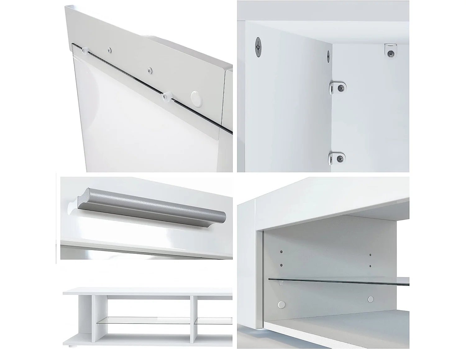 Meubles de salon en noir et aspect chêne leds bleus