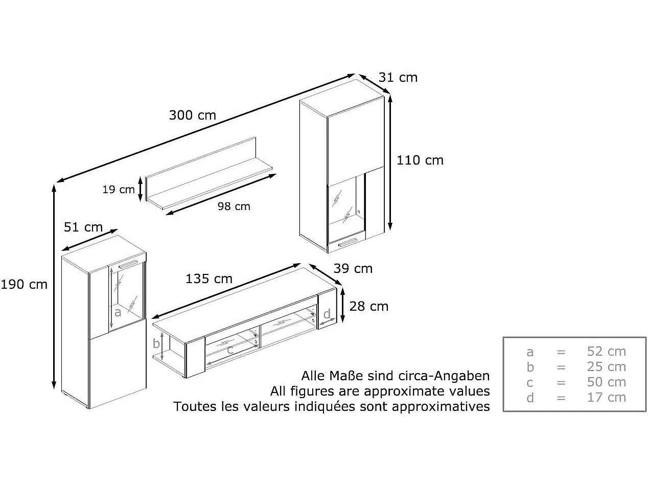 Meubles de salon en noir et bordeaux avec leds bleus
