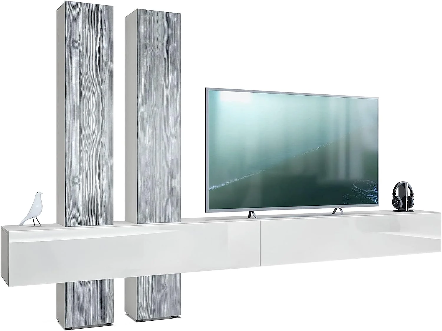 Combinaison Murale Corps en Blanc Mat/Façades en Blanc Haute Brillance et Avola-Anthracite (HxLxP): 204 x 330 x 39