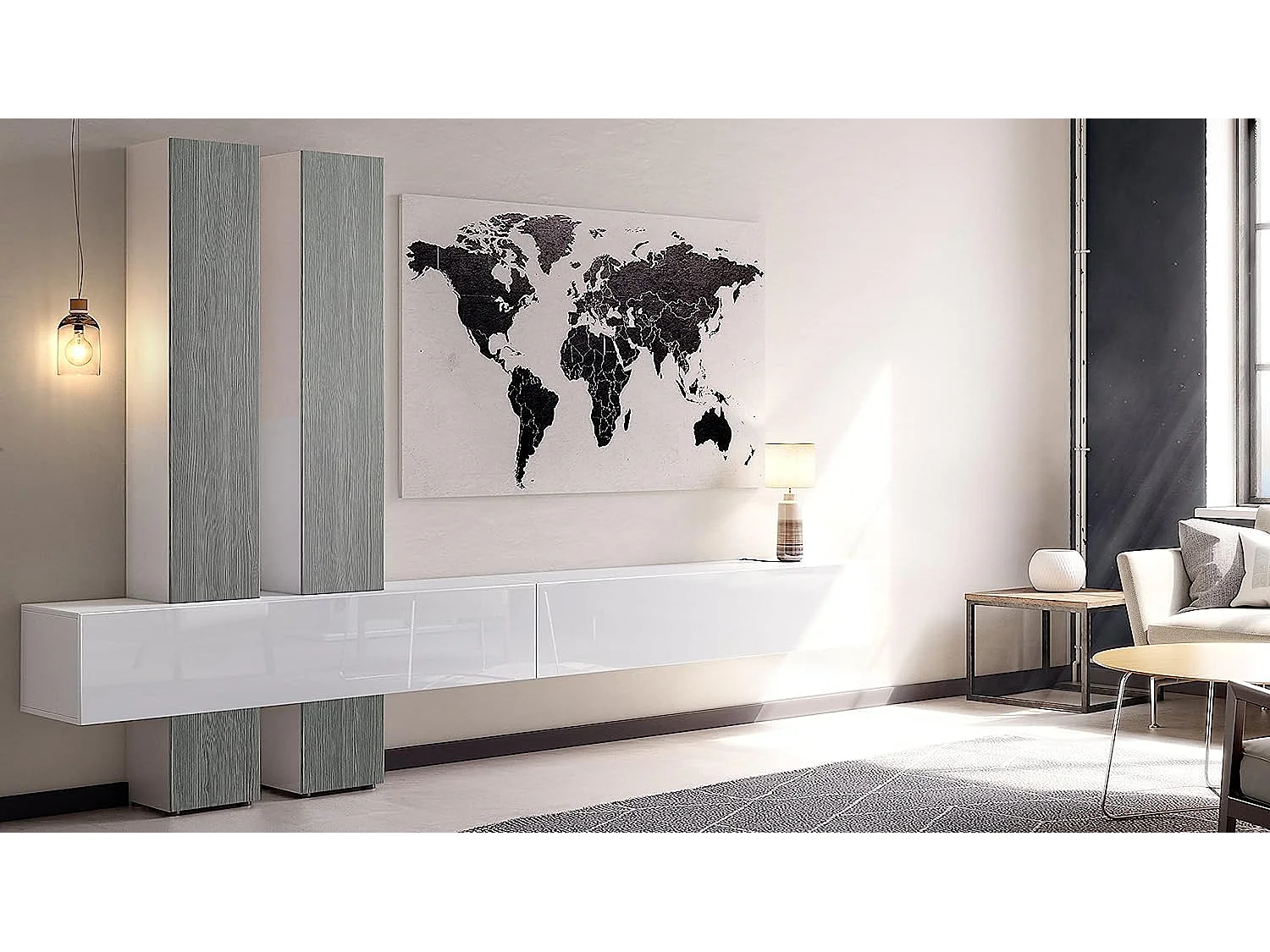 Combinaison Murale Corps en Blanc Mat/Façades en Blanc Haute Brillance et Avola-Anthracite (HxLxP): 204 x 330 x 39