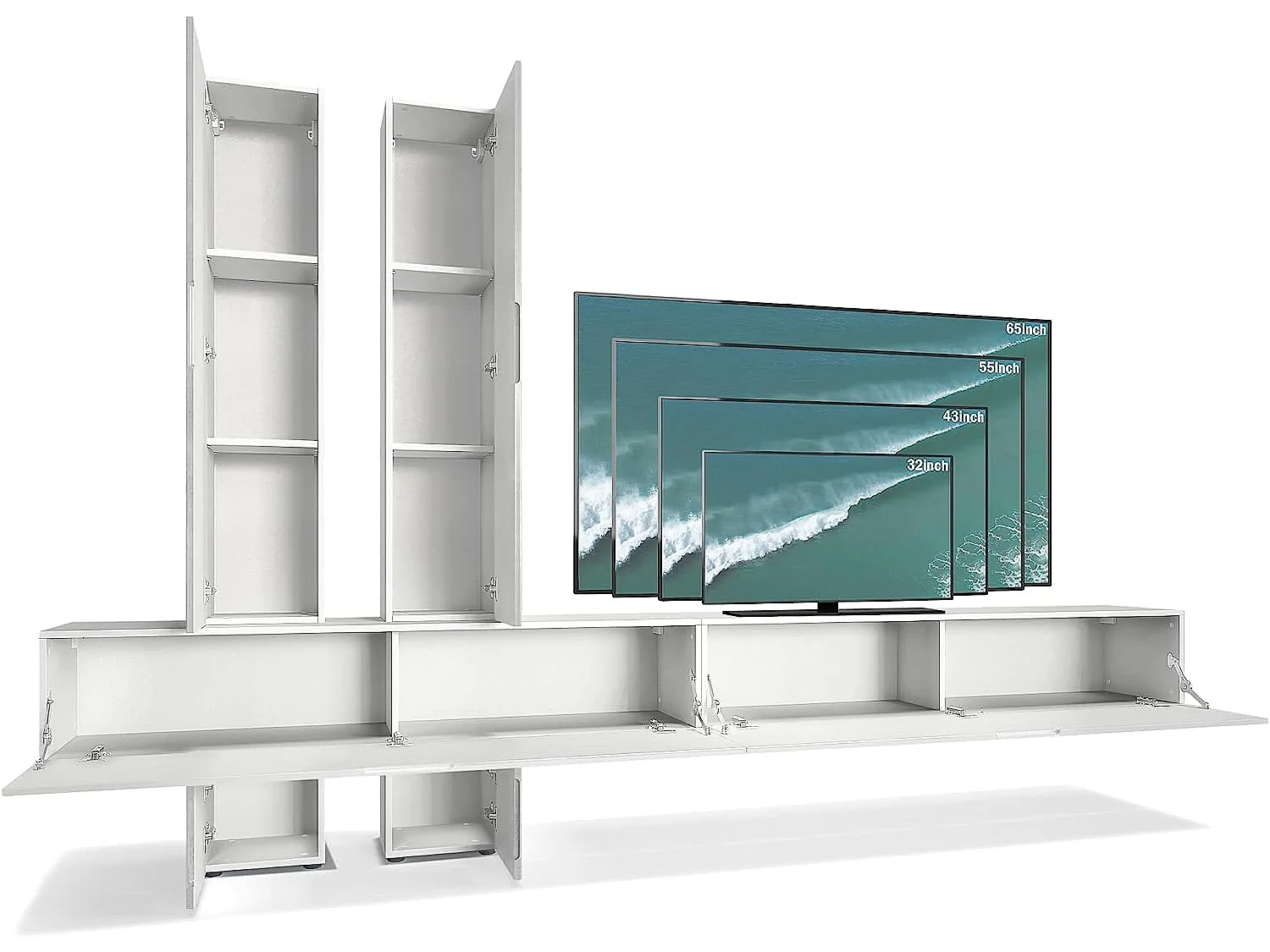 Combinaison Murale Corps en Blanc Mat/Façades en Blanc Haute Brillance et Avola-Anthracite (HxLxP): 204 x 330 x 39