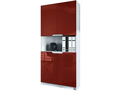 Armoire de rangement avec 5 compartiments et 4 portes, blanc mat/bordeaux haute brillance (82 x 184 x 37 cm)