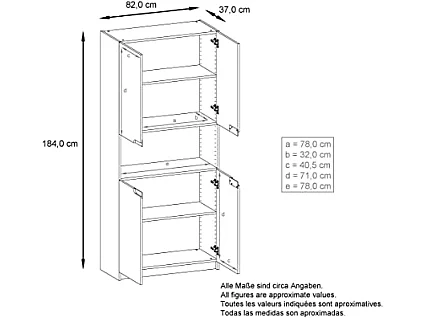 Armoire de rangement avec 5 compartiments et 4 portes, blanc mat/bordeaux haute brillance (82 x 184 x 37 cm)
