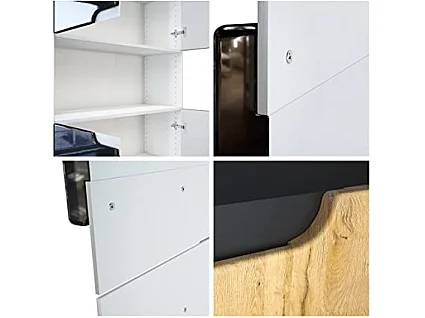 Armoire de rangement avec 5 compartiments et 4 portes, blanc mat/bordeaux haute brillance (82 x 184 x 37 cm)