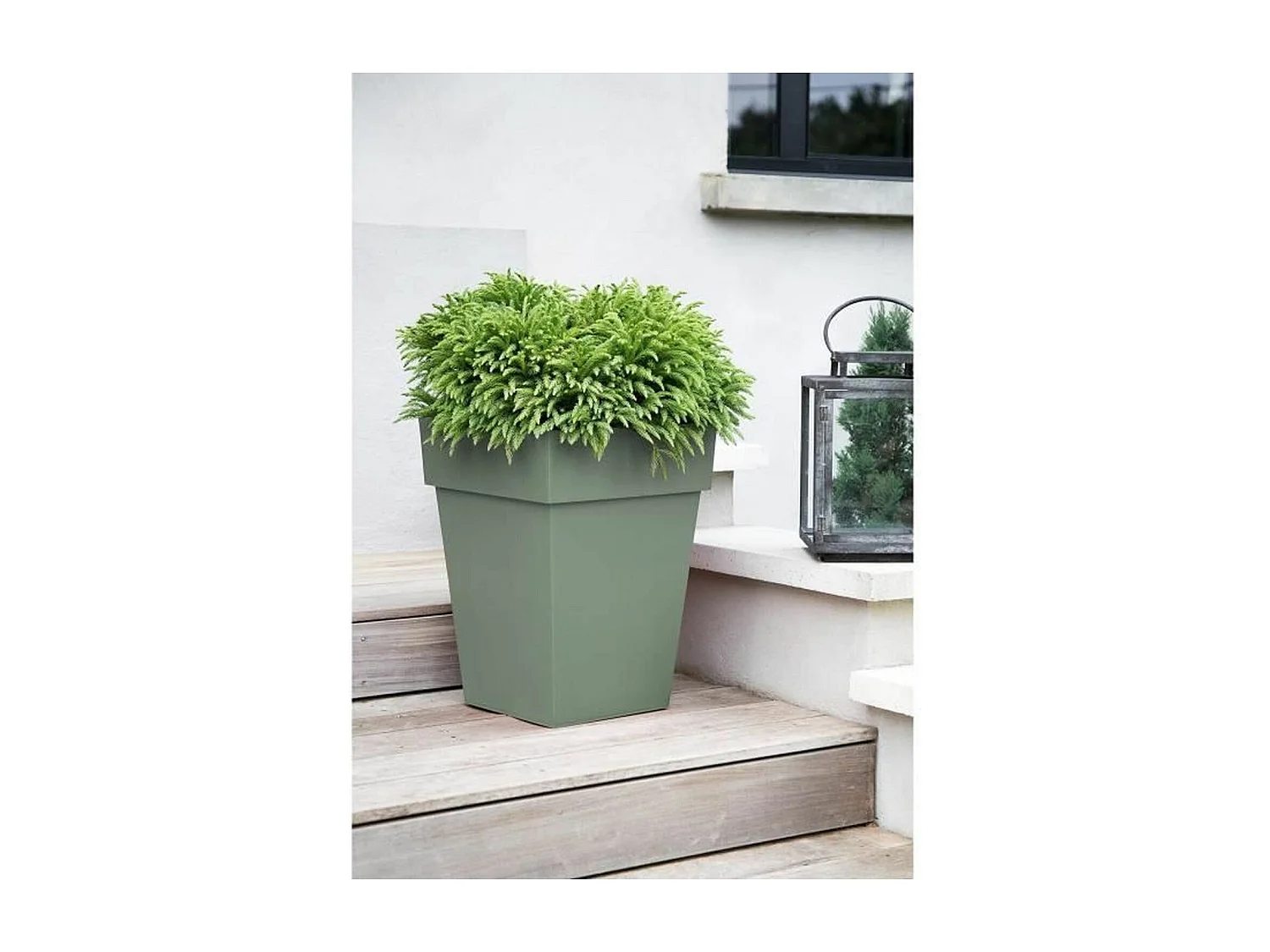 Pot de fleur mi-haut carré Toscane - 39 x 39 x H 53 cm - 51 L - Vert laurier