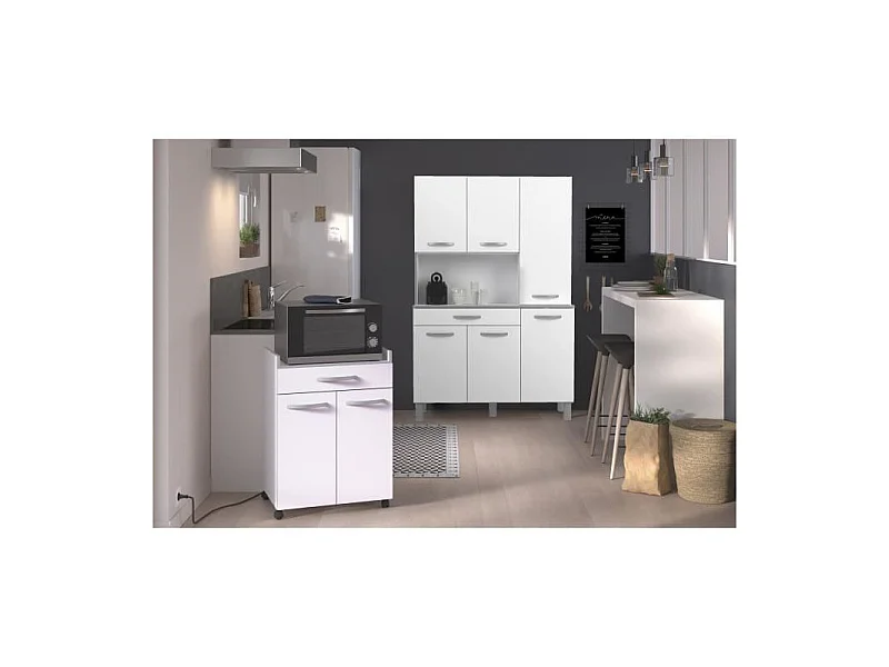 OSLO Buffet de 120 cm - 1 Tiroir et 6 Portes - L 120 x P 40 x H 185 cm - Coloris Blanc