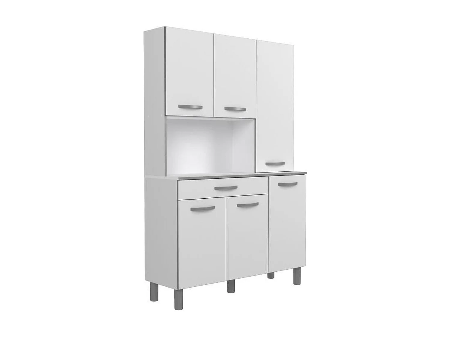 Buffet de cuisine EKIPA OSLO 120 cm - 1 tiroir, 6 portes et niche - Blanc laqué