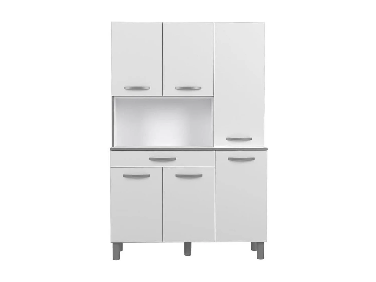 Buffet de cuisine EKIPA OSLO 120 cm - 1 tiroir, 6 portes et niche - Blanc laqué