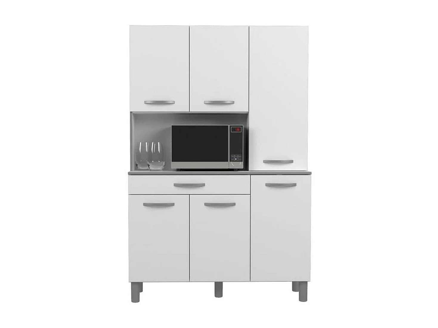 Buffet de cuisine EKIPA OSLO 120 cm - 1 tiroir, 6 portes et niche - Blanc laqué