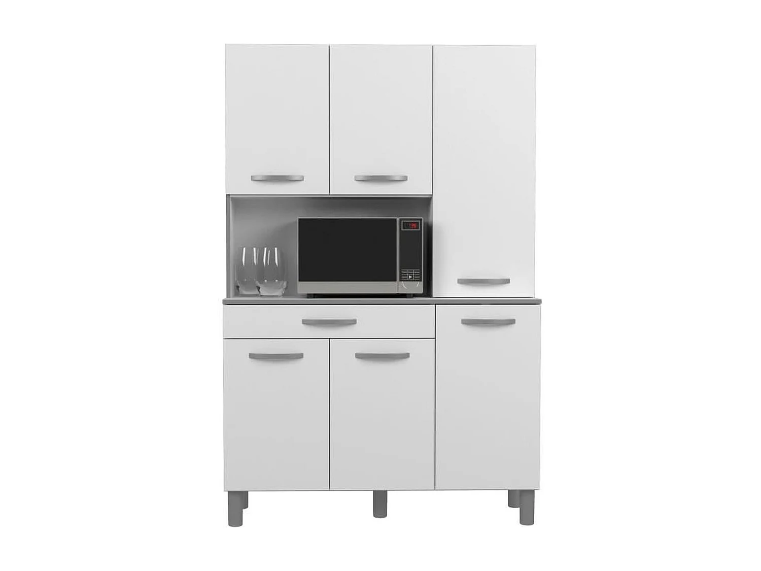 Buffet de cuisine EKIPA OSLO 120 cm - 1 tiroir, 6 portes et niche - Blanc laqué