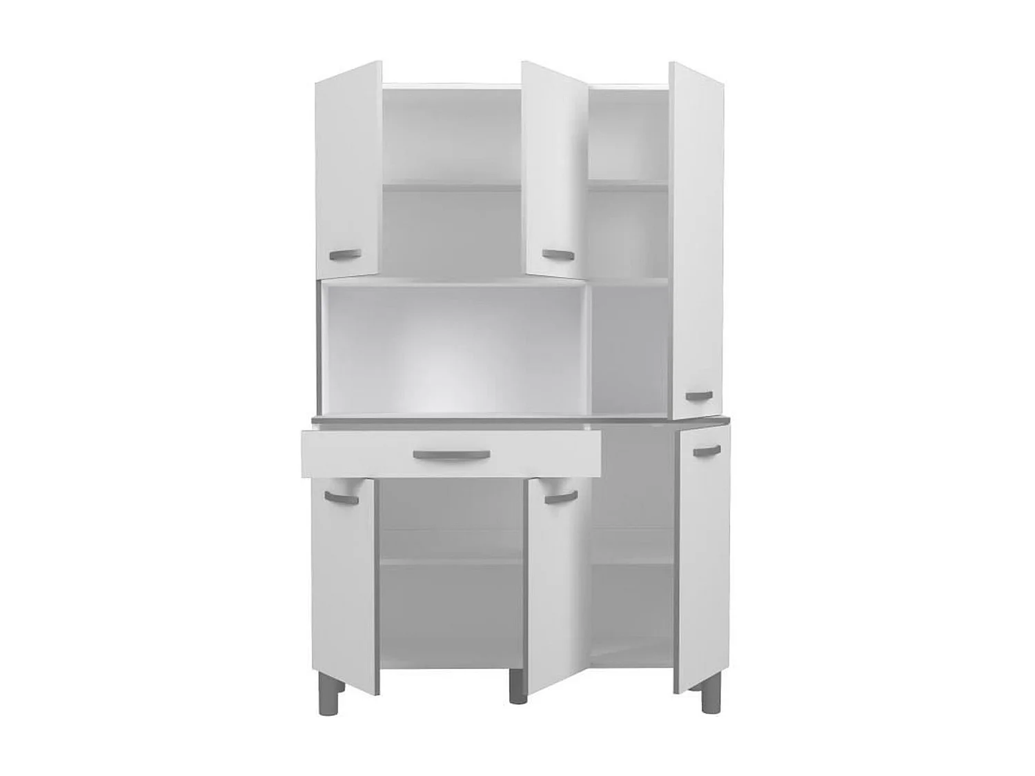 Buffet de cuisine EKIPA OSLO 120 cm - 1 tiroir, 6 portes et niche - Blanc laqué